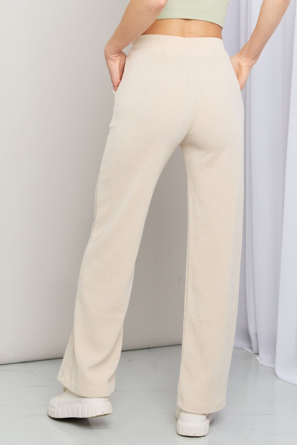 'Orlene' Elastic Waist Wide Leg Pants with Pockets in Ivory sold by Goodnight Macaroon product image thumbnail 2