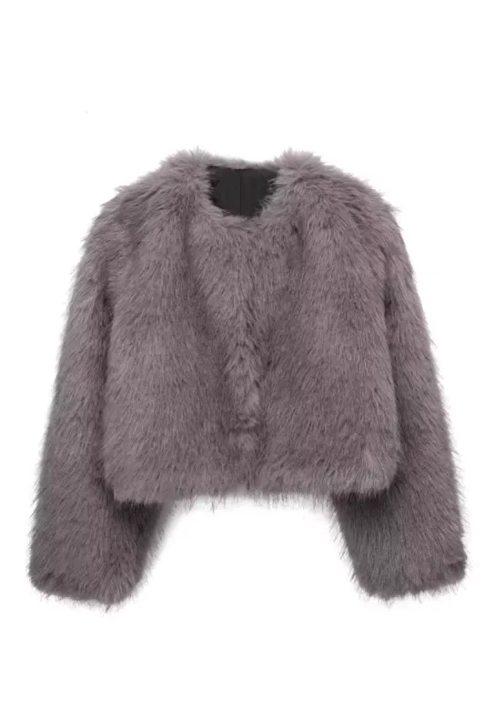 'Karin' Faux Fur Cropped Jacket sold by Goodnight Macaroon