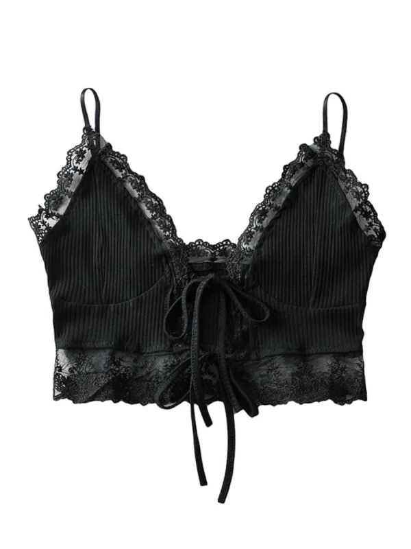 'Bessie' Lace Pleated Ribbed Tied Top made by Goodnight Macaroon