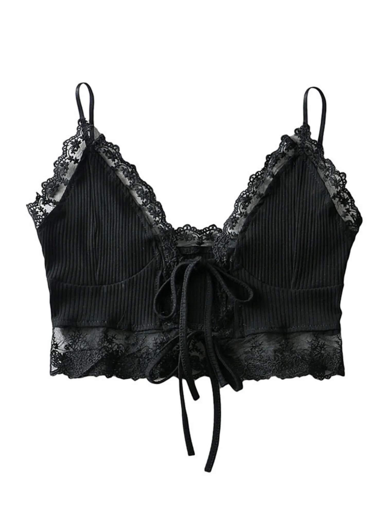 'Bessie' Lace Pleated Ribbed Tied Top sold by Goodnight Macaroon