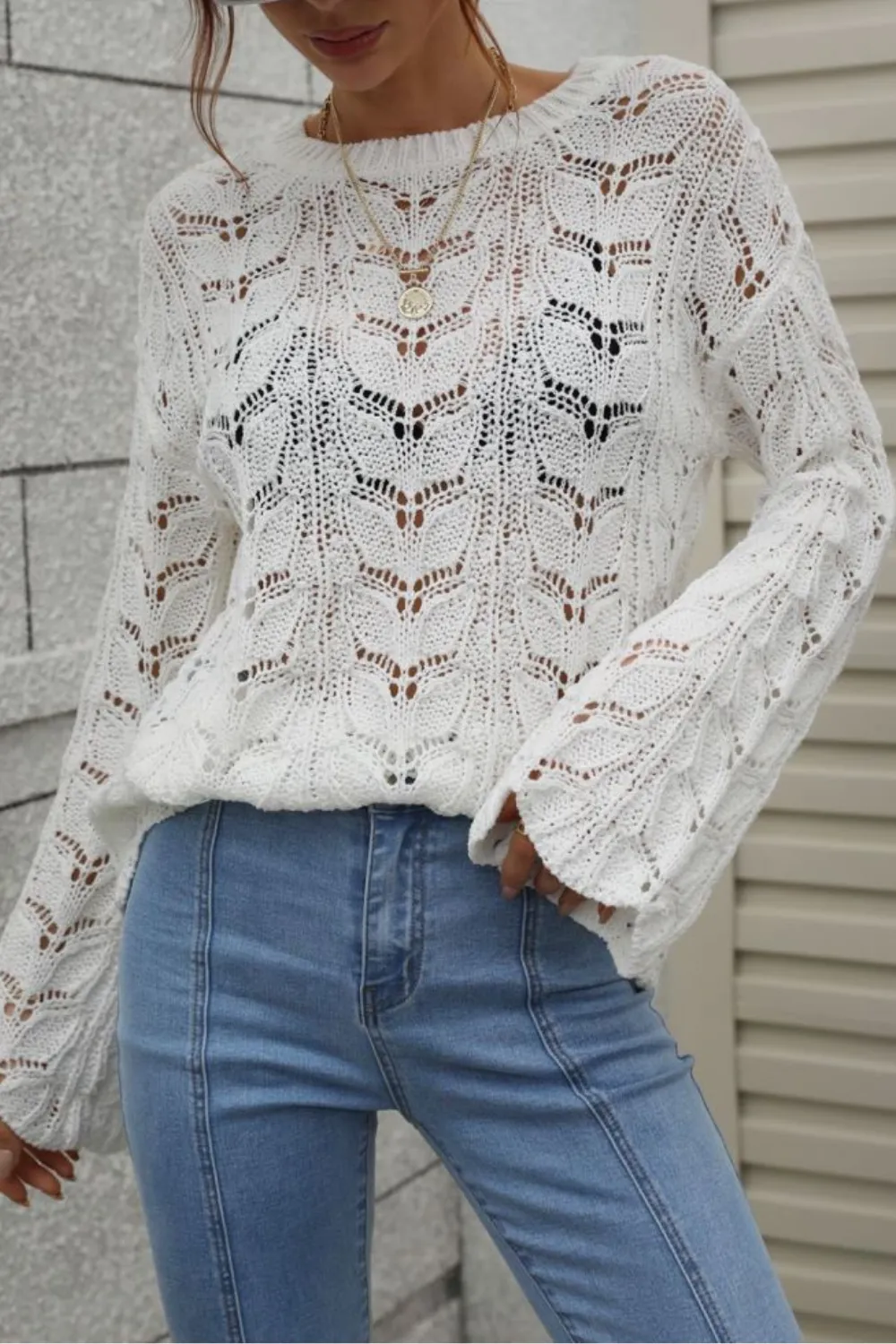 Openwork Dropped Shoulder Knit Top sold by Goodnight Macaroon