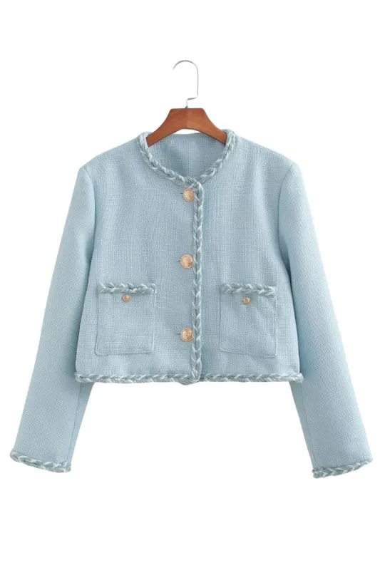 ‘Brooklynn’ Chic Button-Embellished Round-Neck Cropped Jacket sold by Goodnight Macaroon