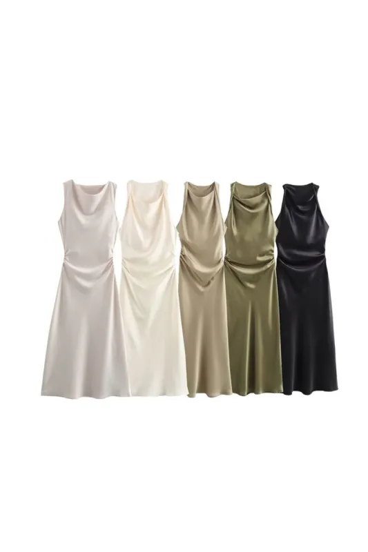 ‘Lillian’ Satin-textured  Midi Dress （5 Colors) sold by Goodnight Macaroon