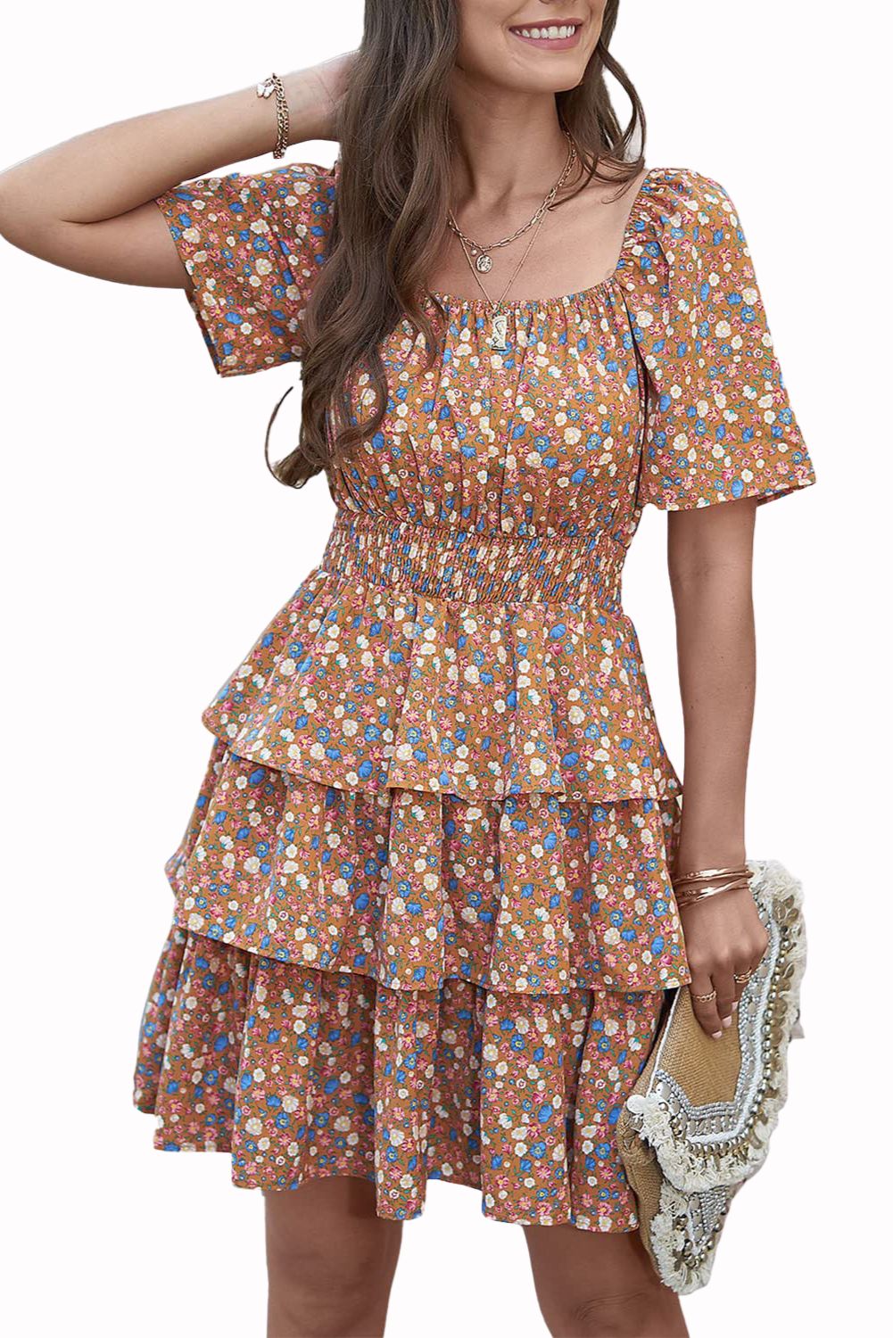 Floral Smocked Short Dress #163126 sold by Goodnight Macaroon product image thumbnail 3