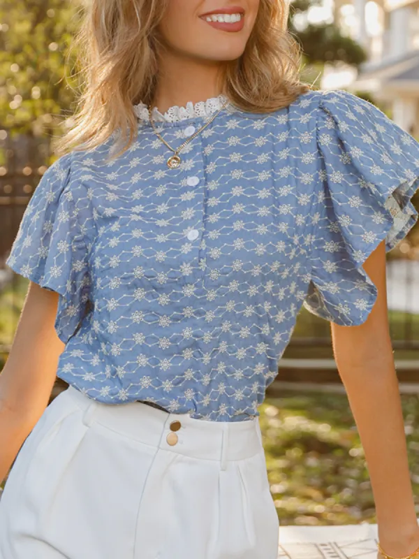 'Sadine' Embroidery Butterfly Sleeve Top sold by Goodnight Macaroon