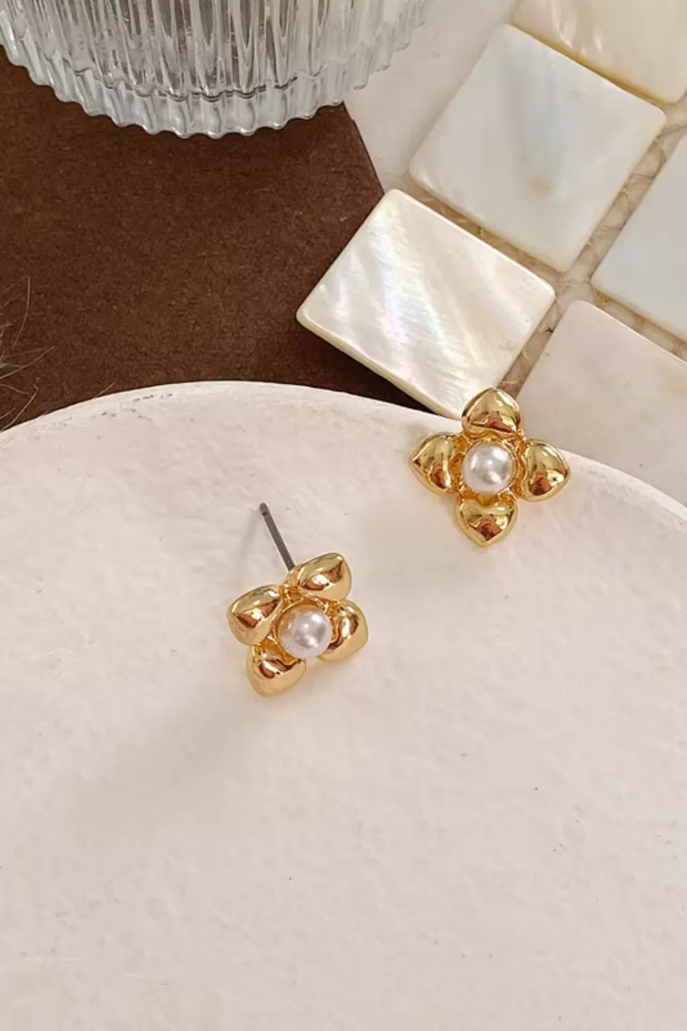 'Laurel' Flower Pearl Earrings sold by Goodnight Macaroon product image thumbnail 2