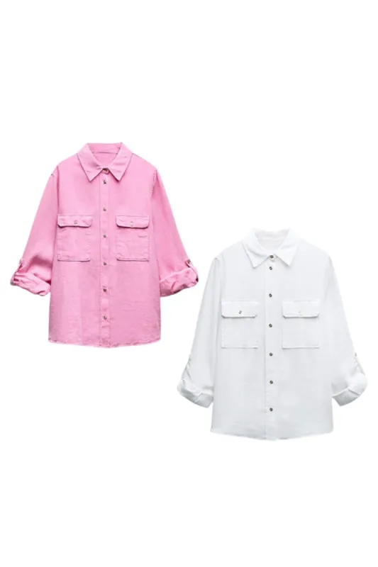 'Isabelle' Loose Fit roll-up Sleeve Blended Shirt (2 colors) sold by Goodnight Macaroon