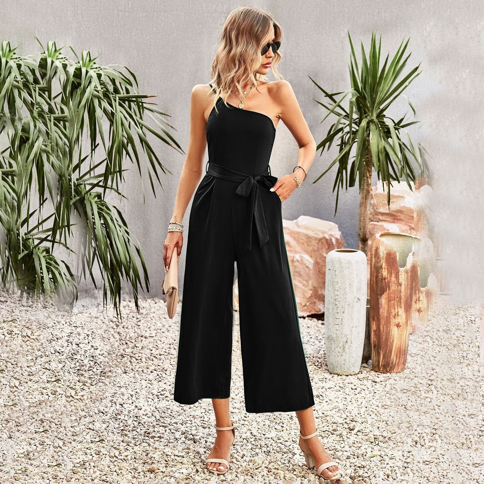 'Nila' Belted Cropped Jumpsuit #170836 sold by Goodnight Macaroon product image thumbnail 3