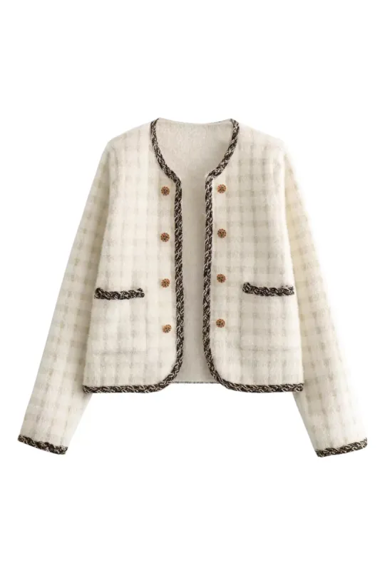 'Shae' Embellished Plaid Knitted Cardigan (2 Colors) sold by Goodnight Macaroon