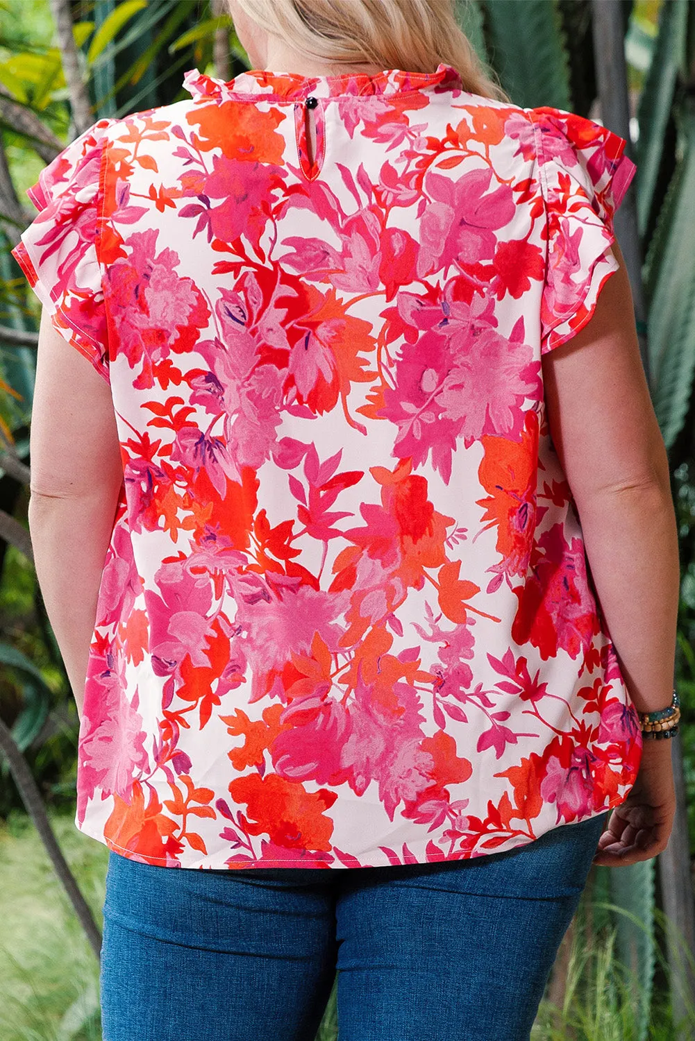 'Verona' Plus Size Floral Flutter Sleeve Round Neck Blouse sold by Goodnight Macaroon product image thumbnail 2