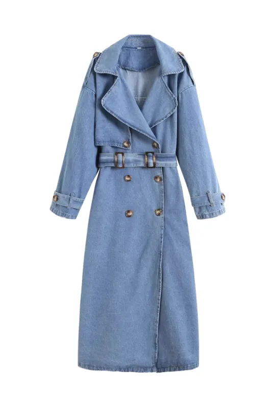'Bernice' Midi-Length Denim Coat Jacket sold by Goodnight Macaroon