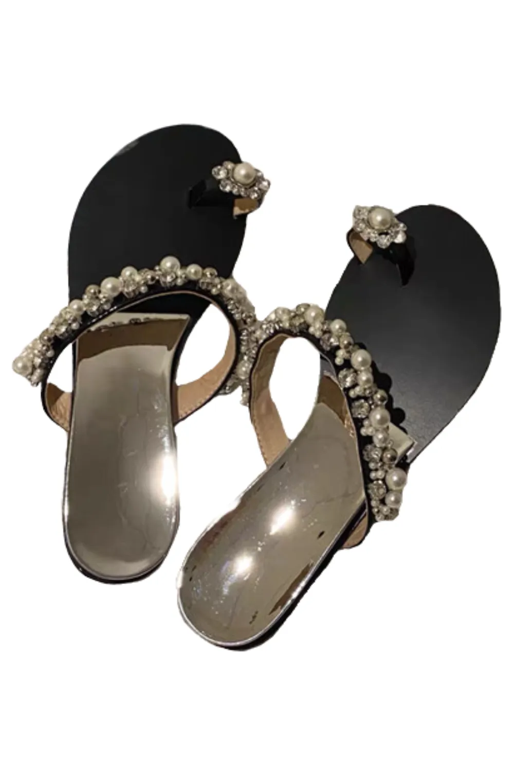 'Isabella' Rhinestones Open-Toe Flat Sandals (3 Colors) sold by Goodnight Macaroon product image thumbnail 2
