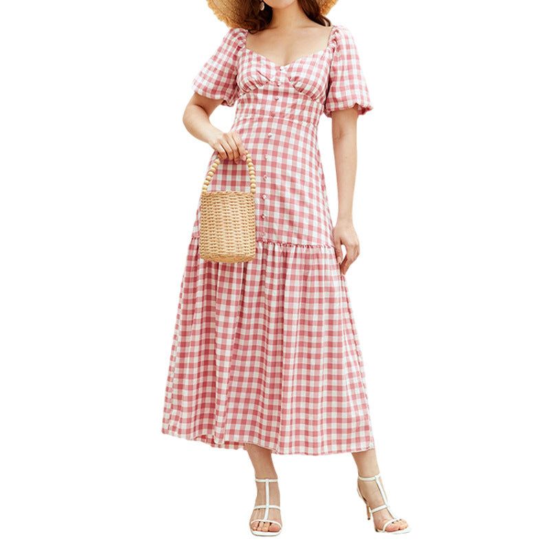 Gingham V-Neck Maxi Dress #166272 sold by Goodnight Macaroon product image thumbnail 5