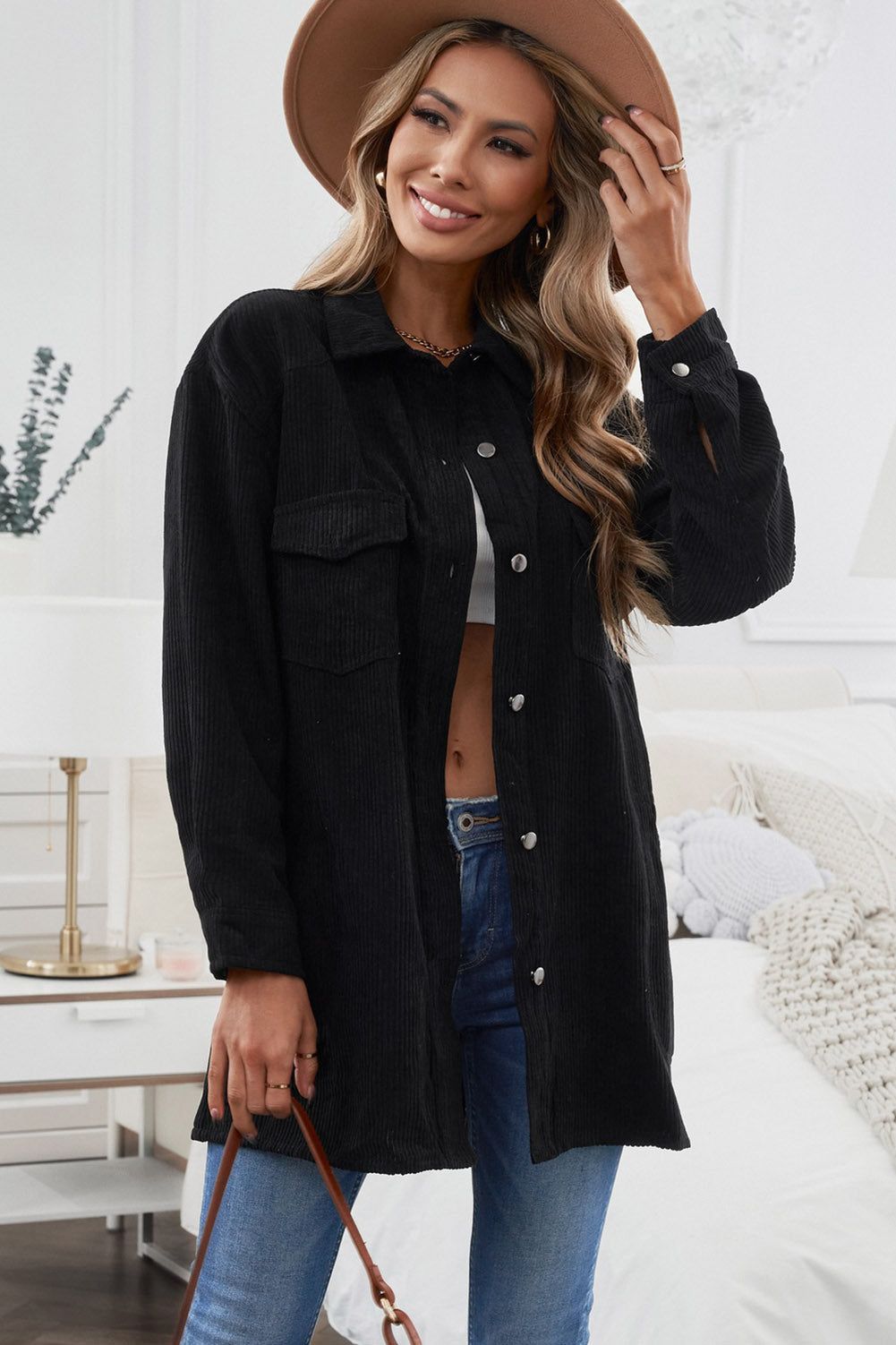 Corduroy Pocketed Longline Shacket sold by Goodnight Macaroon product image thumbnail 9