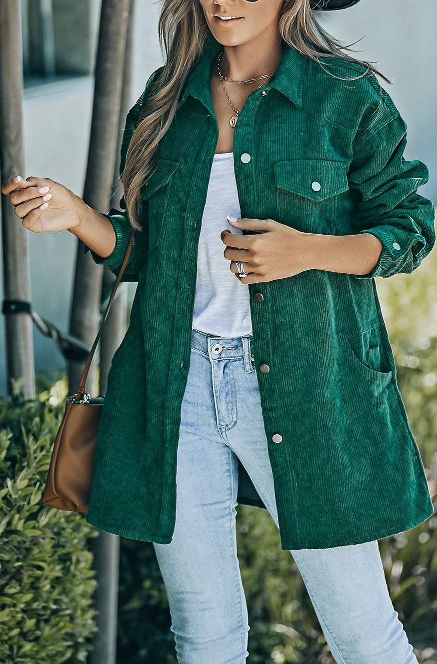 Corduroy Pocketed Longline Shacket sold by Goodnight Macaroon