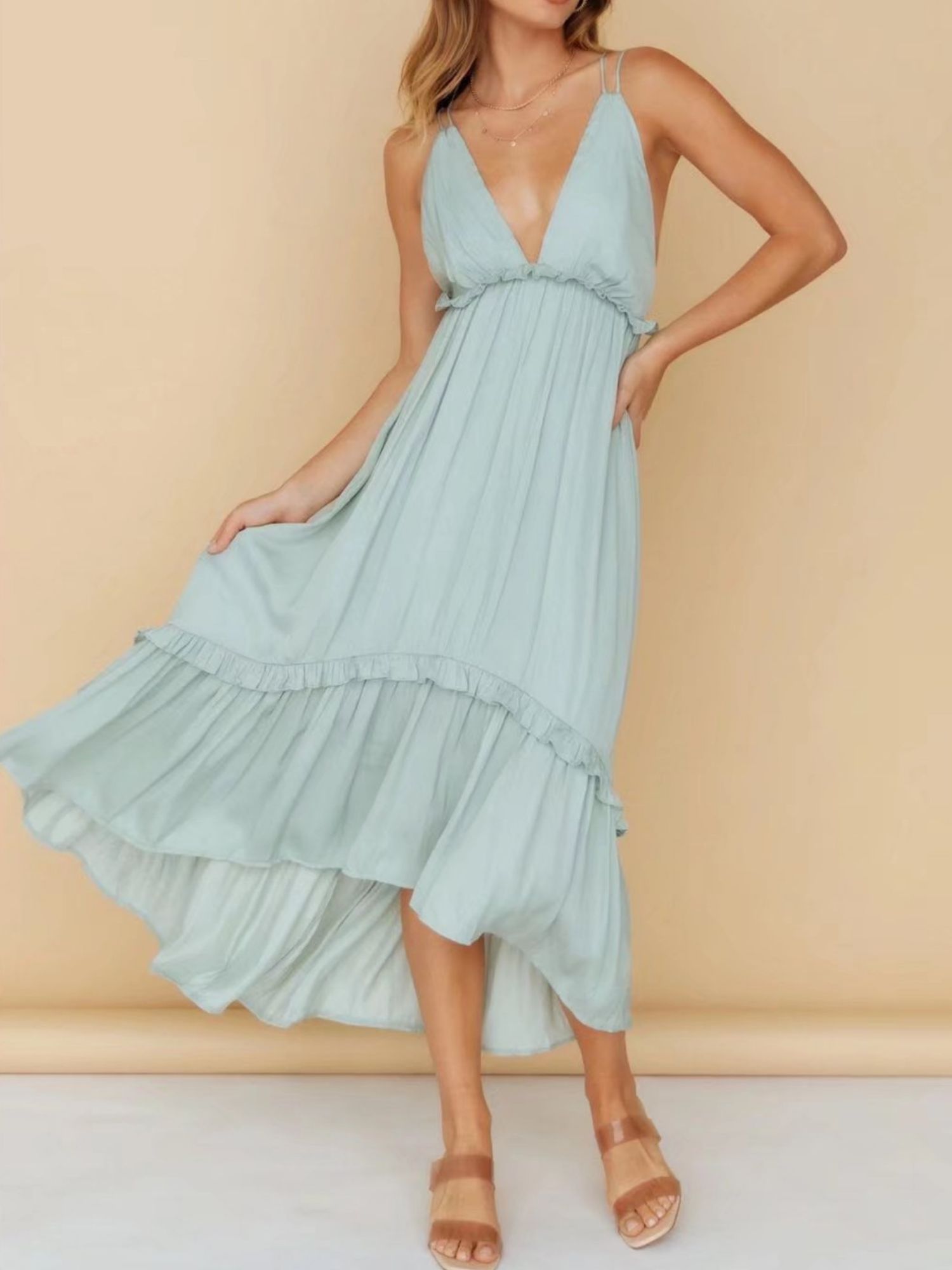 'Jovie' Sexy Deep V-neck Backless Maxi Dress sold by Goodnight Macaroon