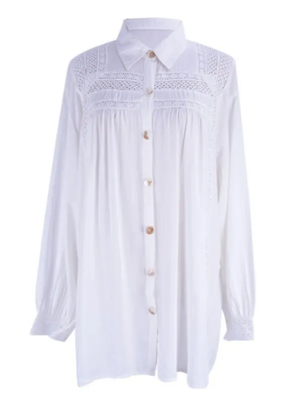 'Verne' Crochet Lace Shirt Beach Cover-up made by Goodnight Macaroon