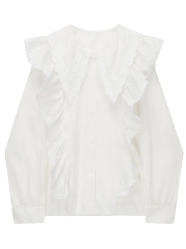 'Eden' Embroidered Ruffle Collar Shirt (2 Colors) sold by Goodnight Macaroon