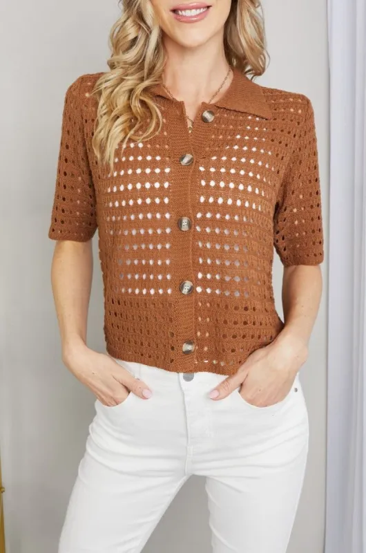 'Olive' Button-Up Short Sleeve Openwork Cardigan sold by Goodnight Macaroon