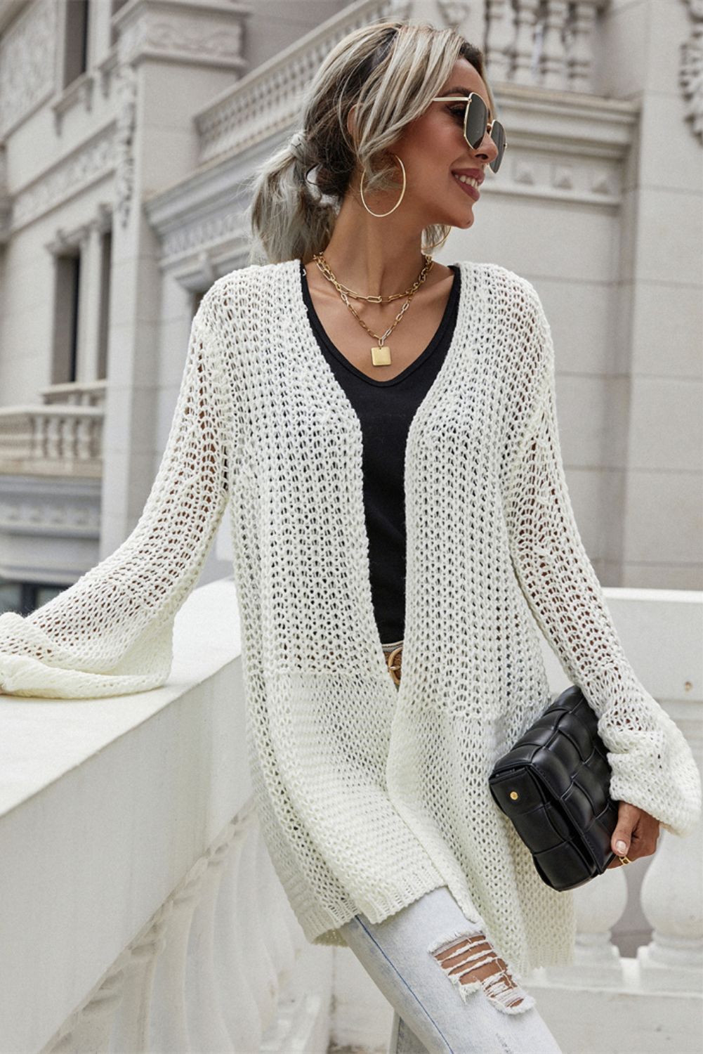 Bell Sleeve Waffle Knit Cardigan sold by Goodnight Macaroon product image thumbnail 8