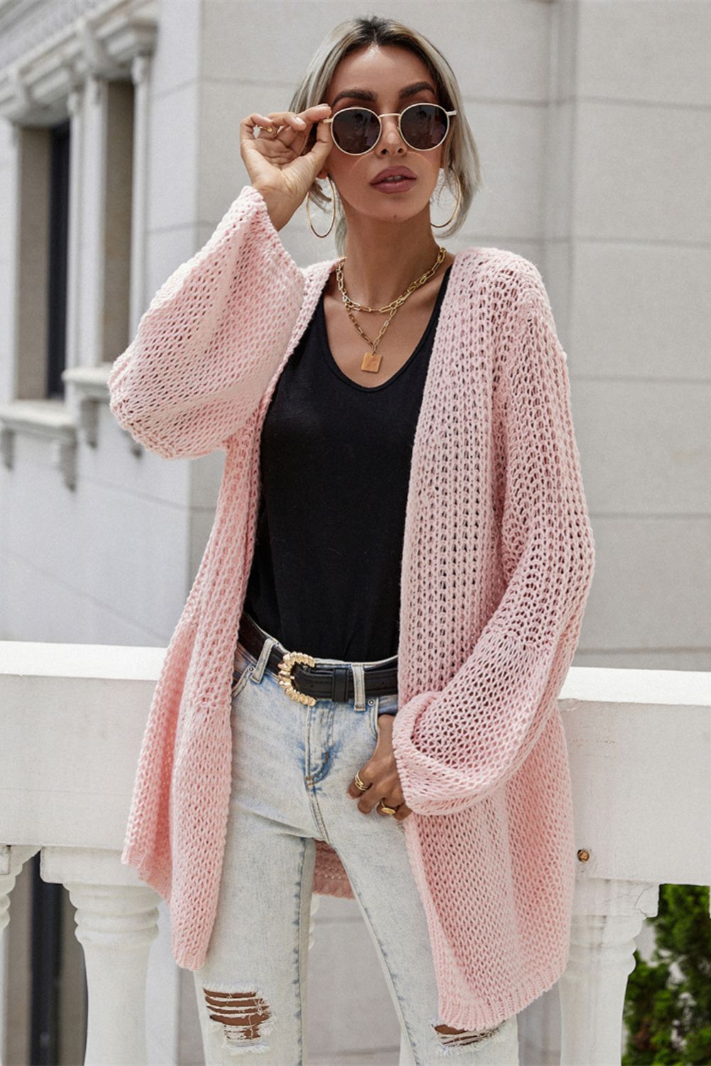 Bell Sleeve Waffle Knit Cardigan sold by Goodnight Macaroon product image thumbnail 6