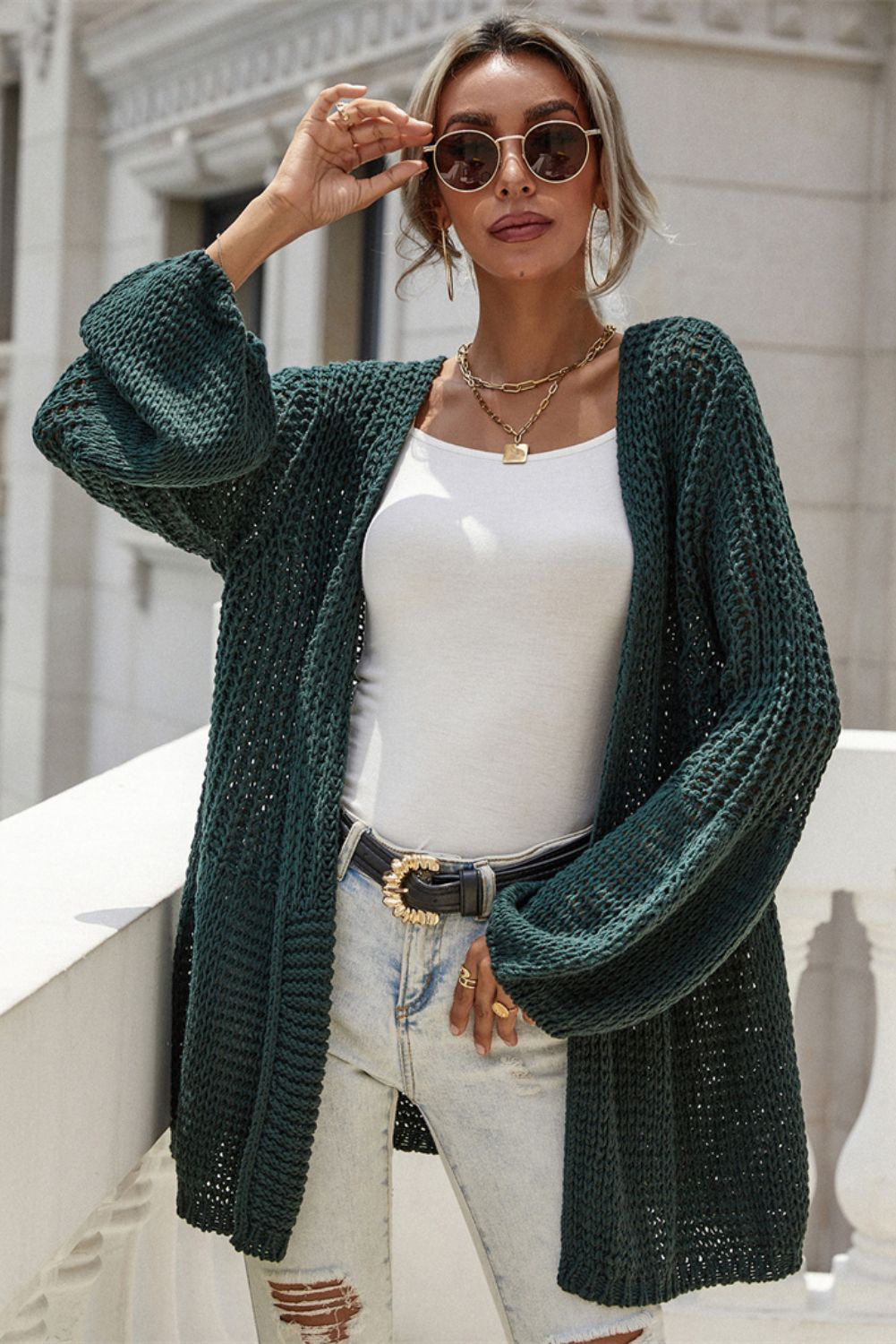 Bell Sleeve Waffle Knit Cardigan sold by Goodnight Macaroon product image thumbnail 7