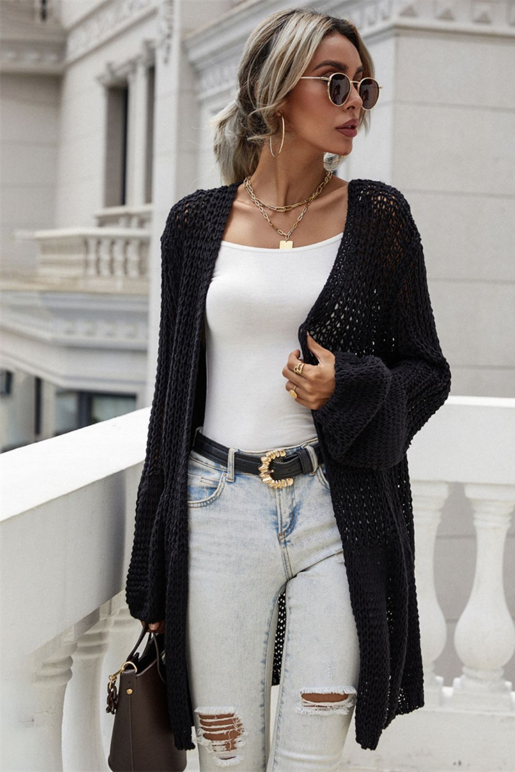 Bell Sleeve Waffle Knit Cardigan sold by Goodnight Macaroon product image thumbnail 9