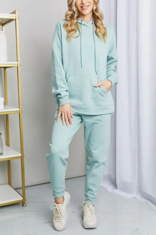 'Adrienne' Full Size Drawstring Drop Shoulder Hoodie and Joggers Set made by Goodnight Macaroon