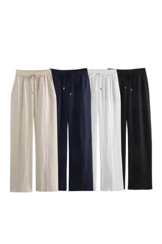 ‘Aurora’ Linen Straight-Leg Pants (4 Color) sold by Goodnight Macaroon