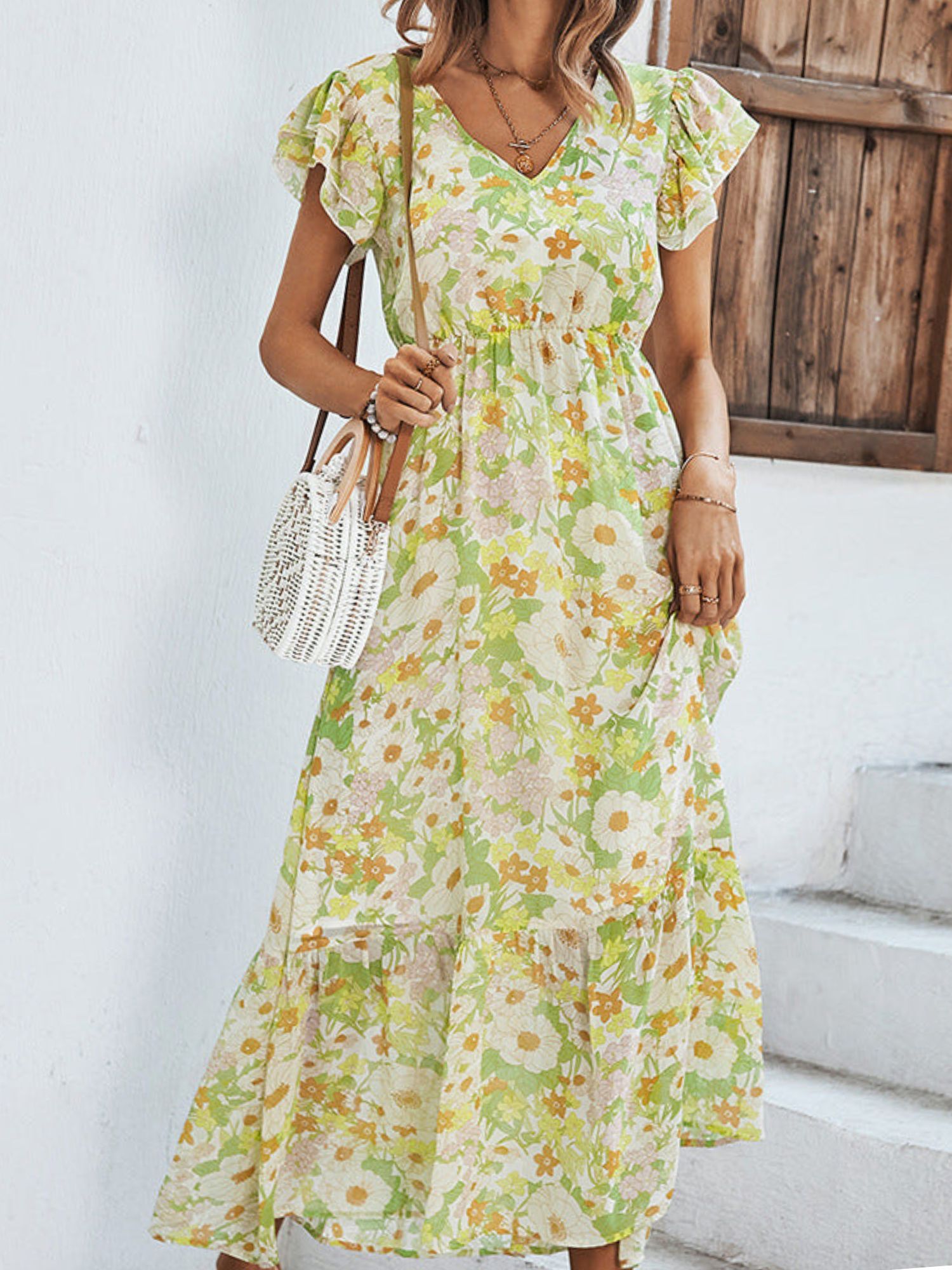'Dana' V-neck Floral Printed Maxi Dress (3 Colors) sold by Goodnight Macaroon product image thumbnail 2