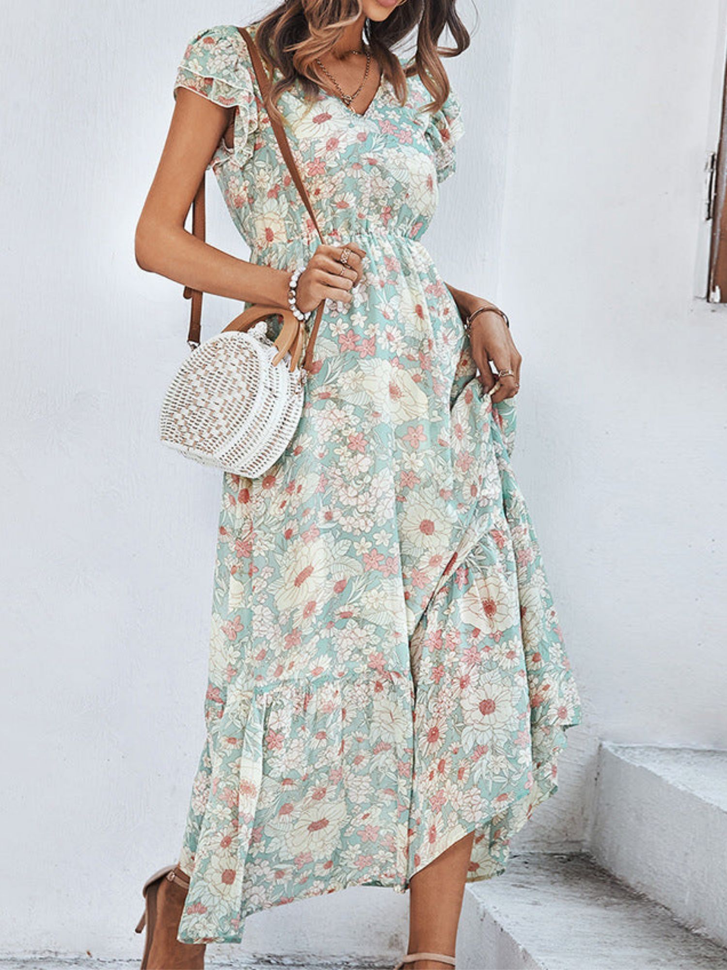 'Dana' V-neck Floral Printed Maxi Dress (3 Colors) sold by Goodnight Macaroon product image thumbnail 3