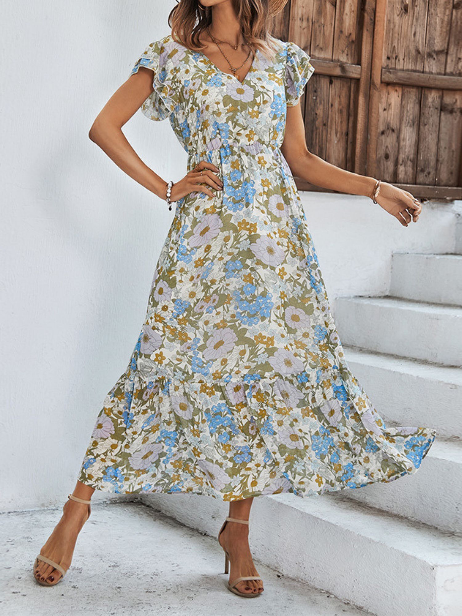 'Dana' V-neck Floral Printed Maxi Dress (3 Colors) sold by Goodnight Macaroon product image thumbnail 4