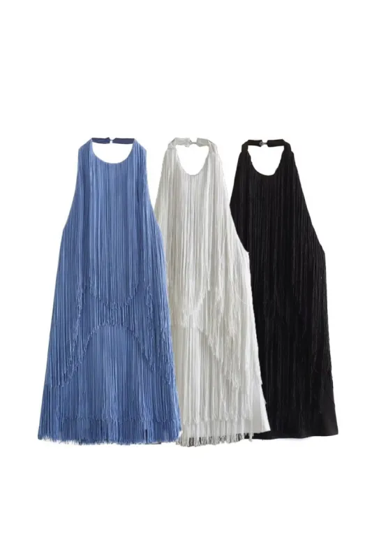 ‘Millie' Open Back Fringed Mini Dress made by Goodnight Macaroon