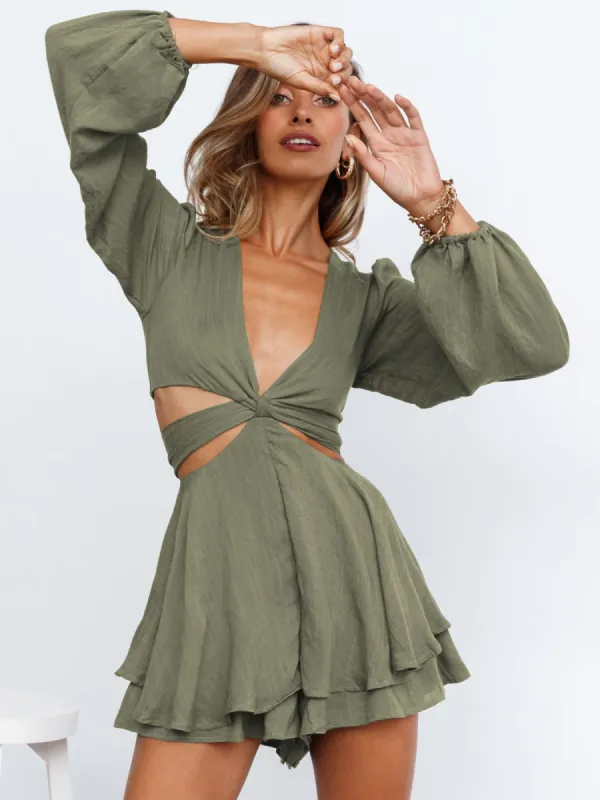 'Aileen' Deep V-neck Waist Cut Romper (4 Colors) sold by Goodnight Macaroon