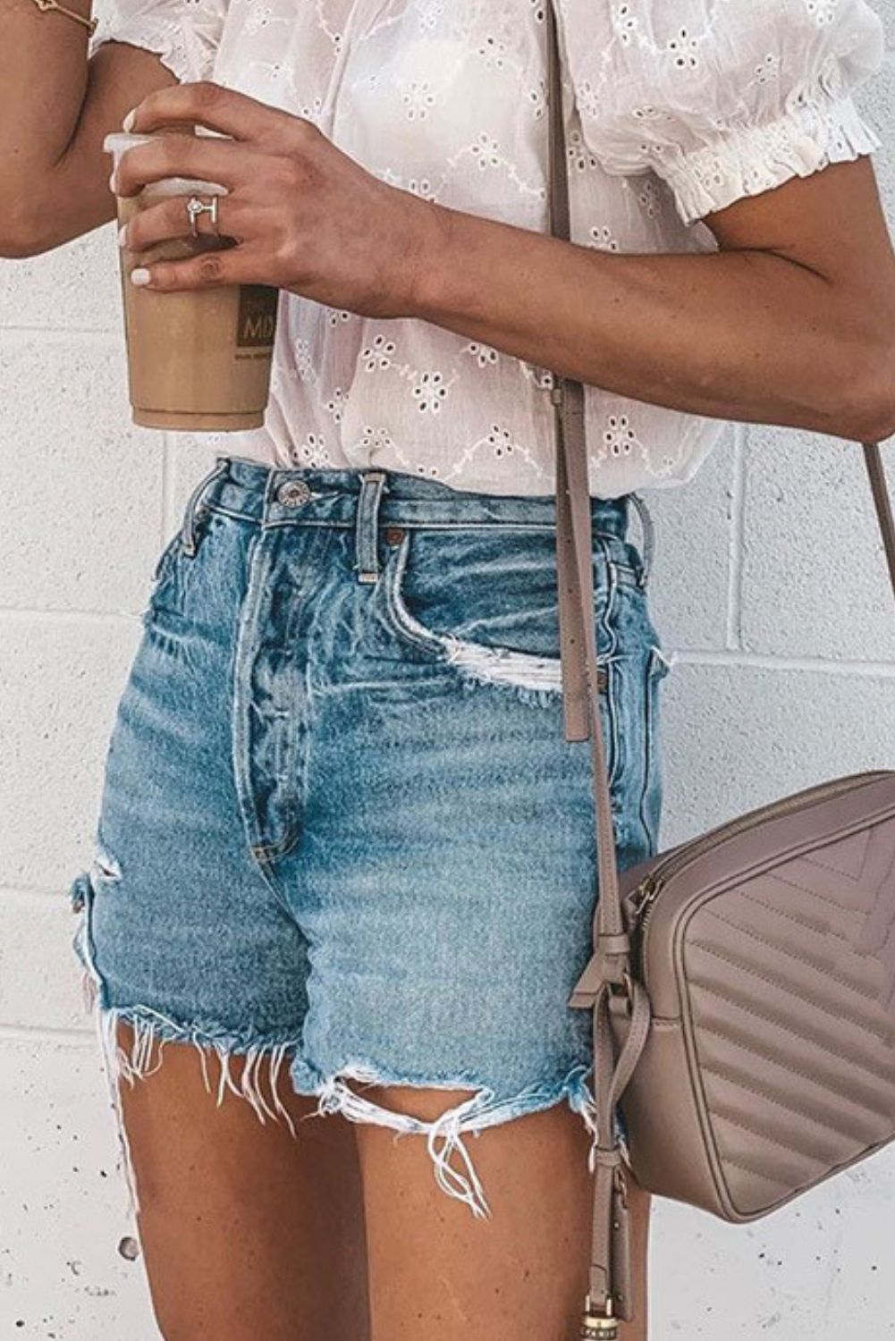 'Emma' Button Ripped Denim Shorts sold by Goodnight Macaroon product image thumbnail 2