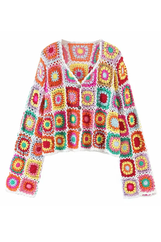 'Paloma' Crochet Hand-Knitted Cropped Cardigan sold by Goodnight Macaroon