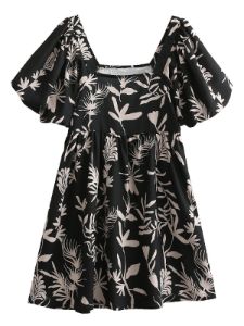 'Misty' Floral Square Neck Puff Sleeve Mini Dress sold by Goodnight Macaroon