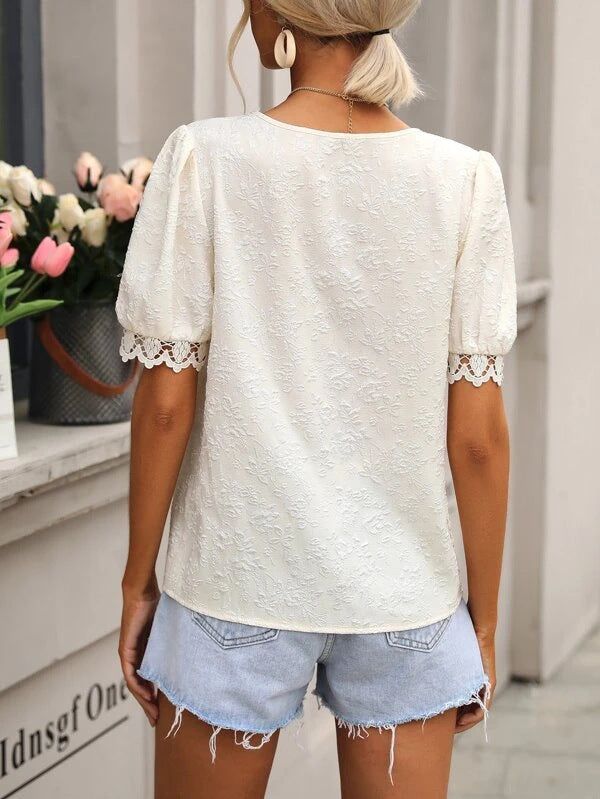 Jacquard V-Neck Blouse #157915 sold by Goodnight Macaroon product image thumbnail 5