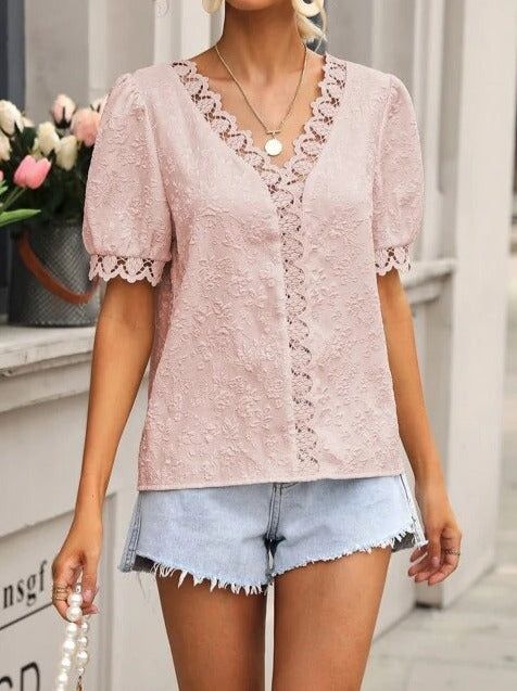 Jacquard V-Neck Blouse #157915 sold by Goodnight Macaroon