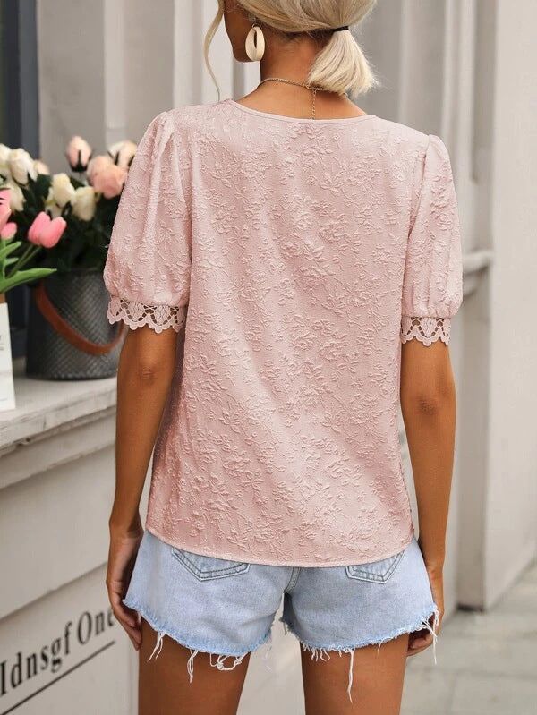 Jacquard V-Neck Blouse #157915 sold by Goodnight Macaroon product image thumbnail 4