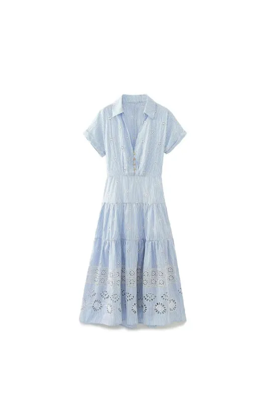 ’Gabriella‘ Embroidered Shirt-Style Midi Dress sold by Goodnight Macaroon