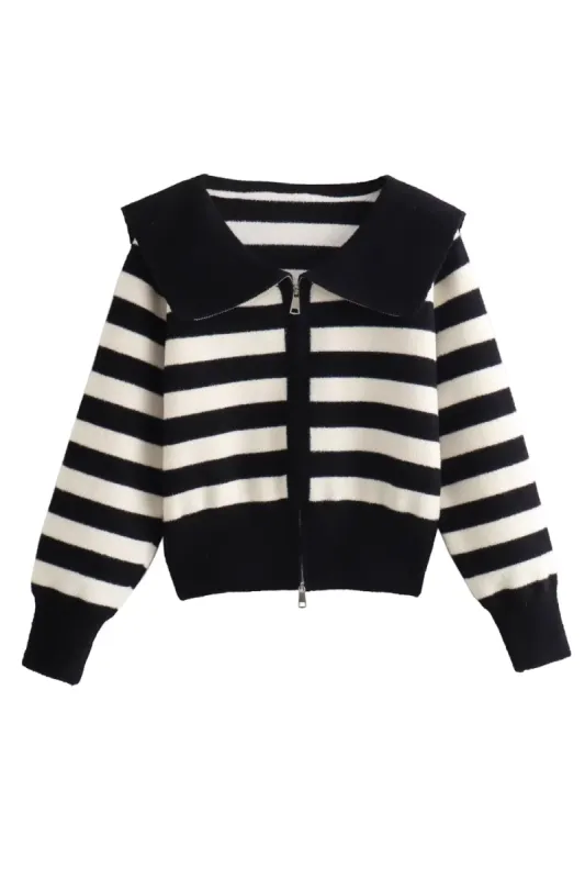 'Mia' Full-Zip Striped Knitted Sweater made by Goodnight Macaroon