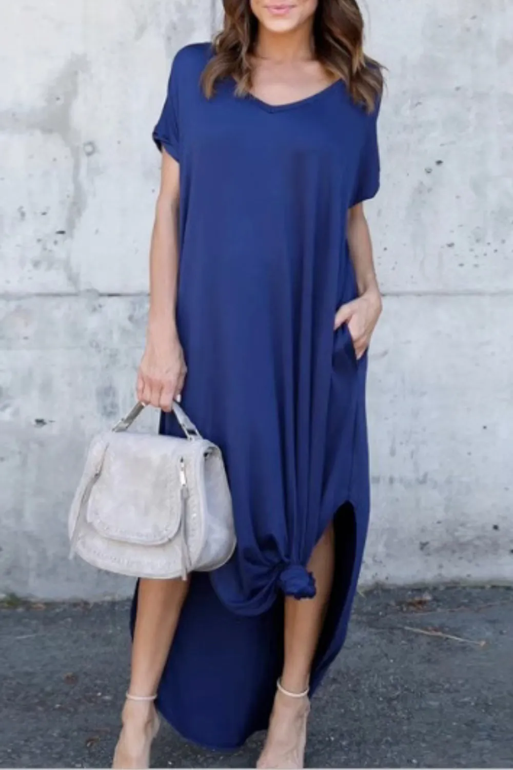 'Viola' Plus Size V-Neck Loose Long Dress (10 Colors) sold by Goodnight Macaroon product image thumbnail 3
