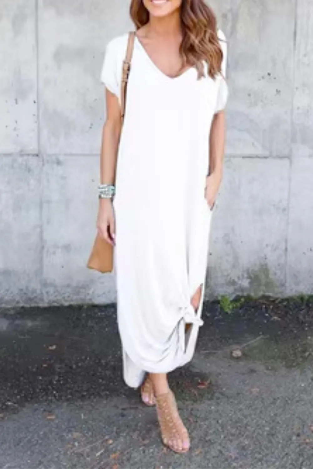 'Viola' Plus Size V-Neck Loose Long Dress (10 Colors) sold by Goodnight Macaroon product image thumbnail 4