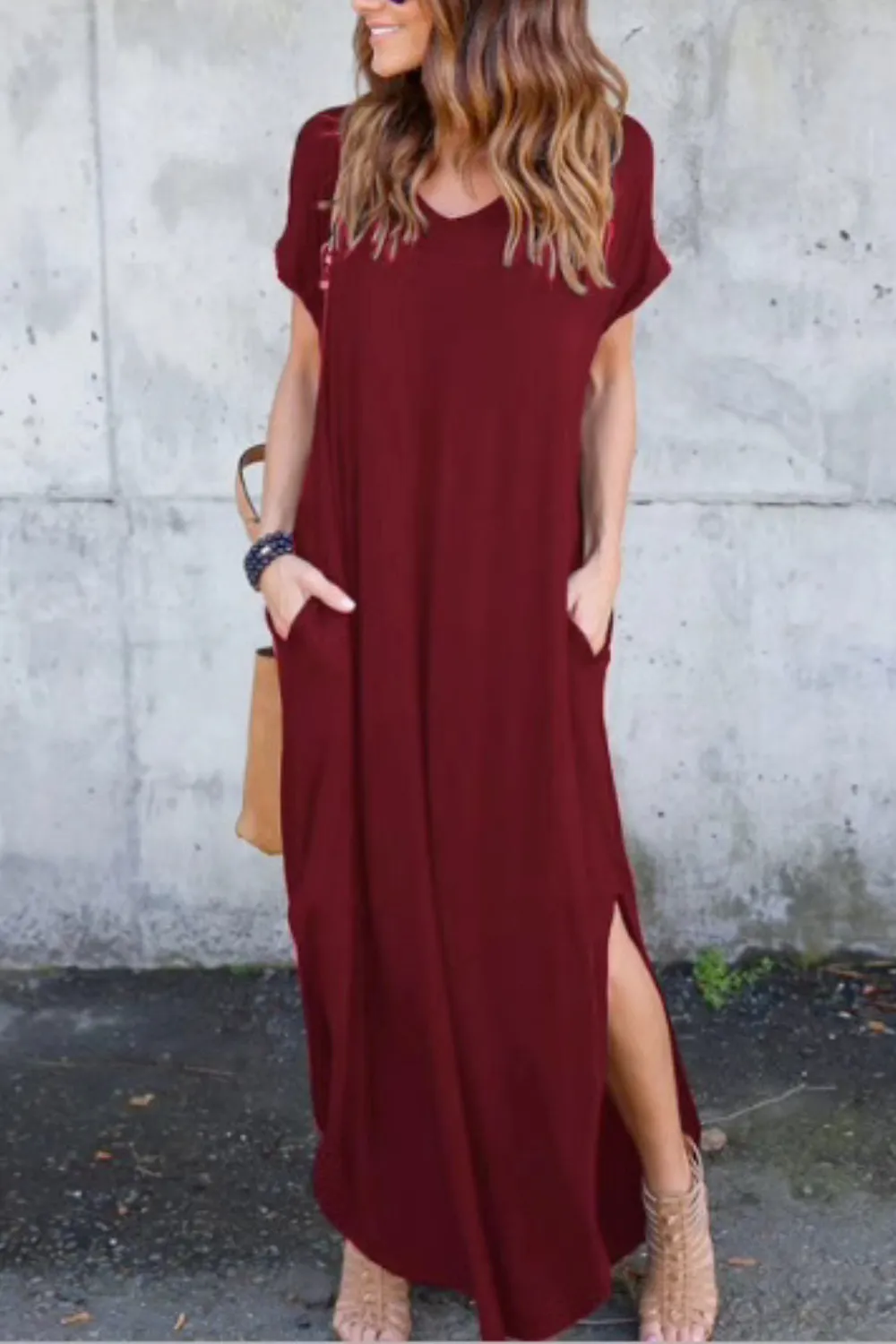 'Viola' Plus Size V-Neck Loose Long Dress (10 Colors) sold by Goodnight Macaroon product image thumbnail 2