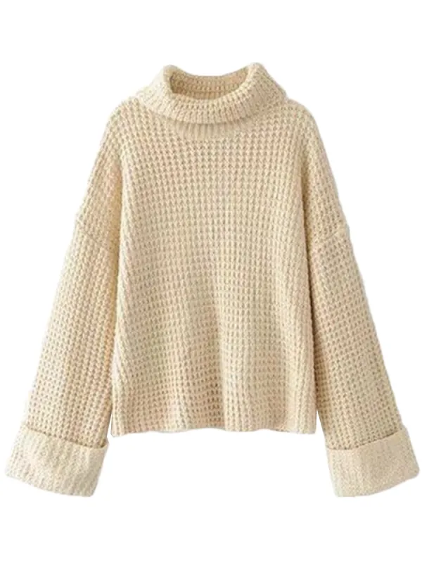 'Retta' Cream White Ribbed Cropped Turtleneck Sweater sold by Goodnight Macaroon