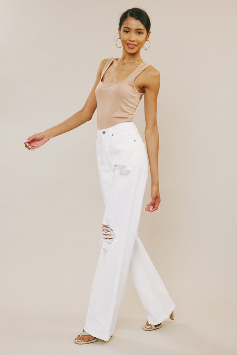 Kancan High-Rise Distressed Flare Jeans in White #17428 sold by Goodnight Macaroon product image thumbnail 5