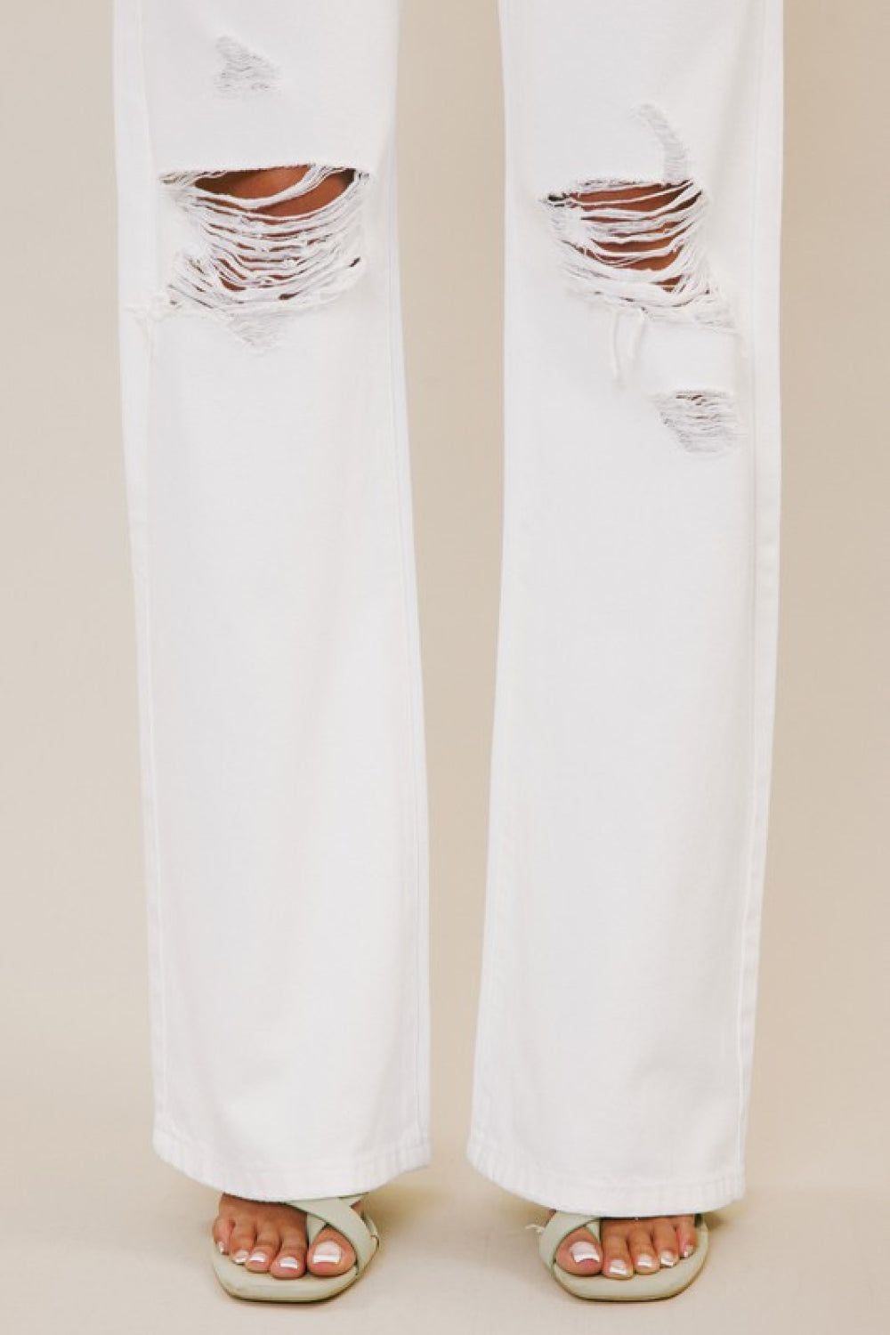 Kancan High-Rise Distressed Flare Jeans in White #17428 sold by Goodnight Macaroon product image thumbnail 6