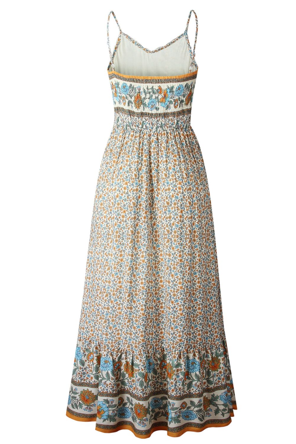 Bohemian Spaghetti Strap Frill Trim V-Neck Maxi Dress #166798 sold by Goodnight Macaroon product image thumbnail 2