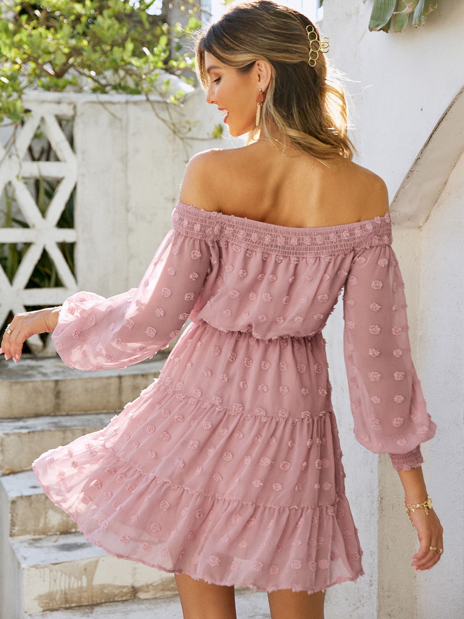 'Liz' Off The Shoulder Embroidery Chiffon Miini Dress sold by Goodnight Macaroon product image thumbnail 2